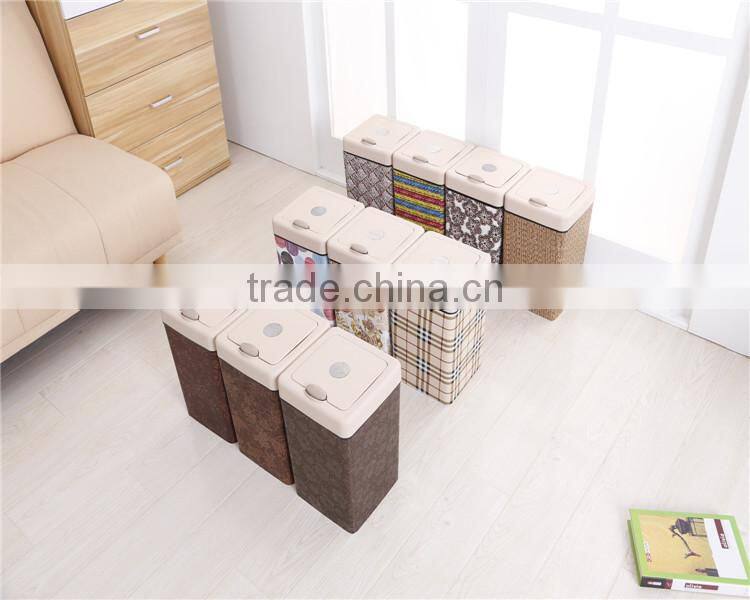 Plastic Medium Rectangle Leather Wraped Cheap Trash Can for Hld With Open Top Button 11L