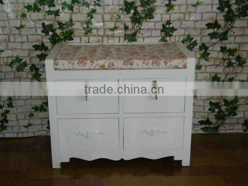 white wooden cabinet with 4 drawers and 2 locker/wooden cabinet with wicker drawers