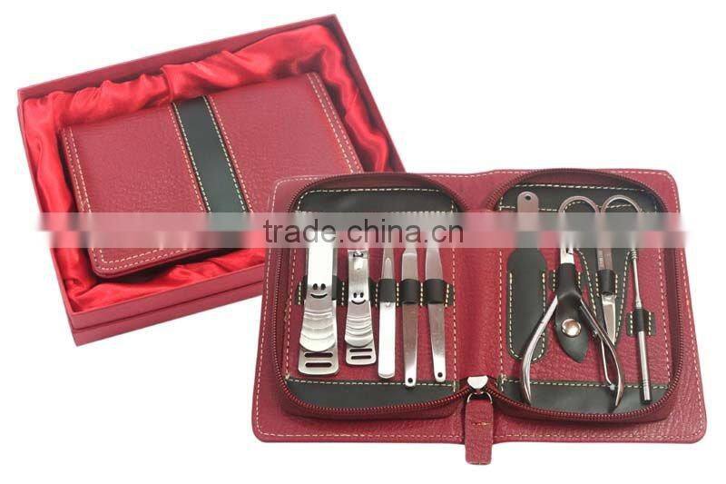 9 pcs red stainless steel manicure set