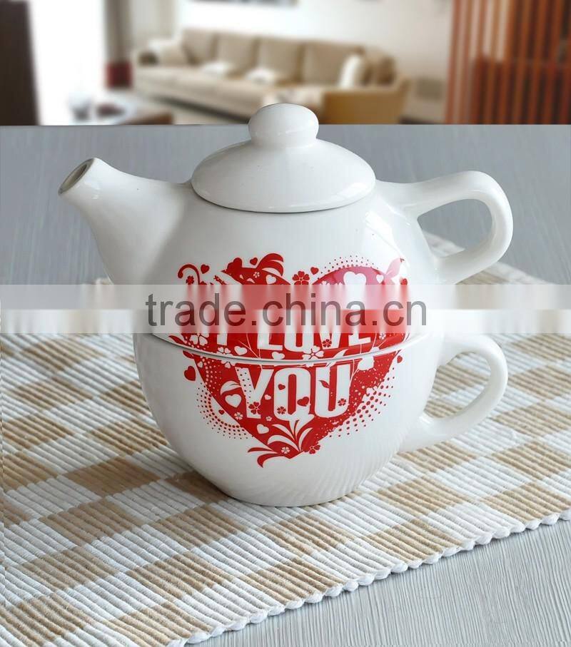 ceramic tea for one set with Valentines' day design tea set for St. Valentine day