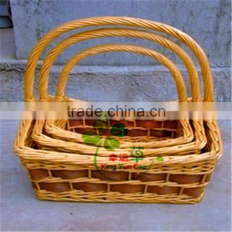 Vintage cheap wicker round gift basket with handle set of 3/ christmas gift basket