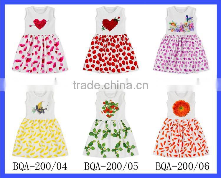 2017 pretty frocks for children flower print party dresses kids