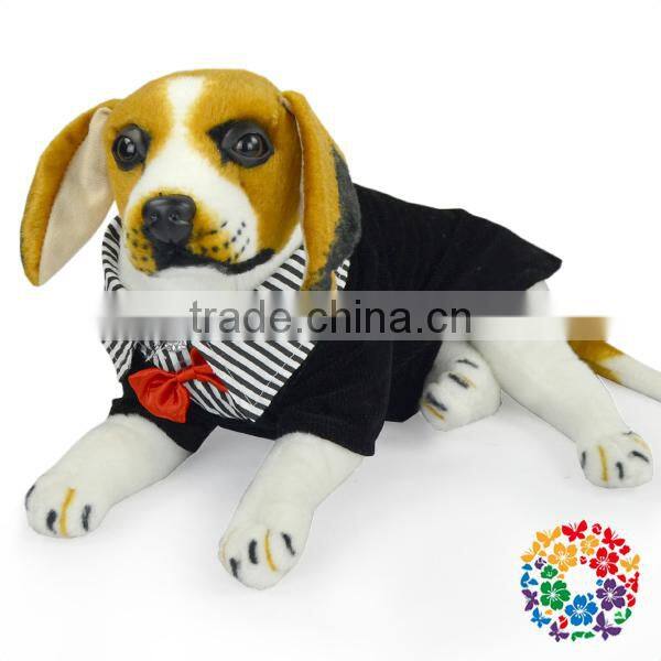 Black Short Sleeve Pet Dog Coat ,Stripe Collar With Button Pet Dog Clothing ,Little Red Bowknot Pet Dog Clothing