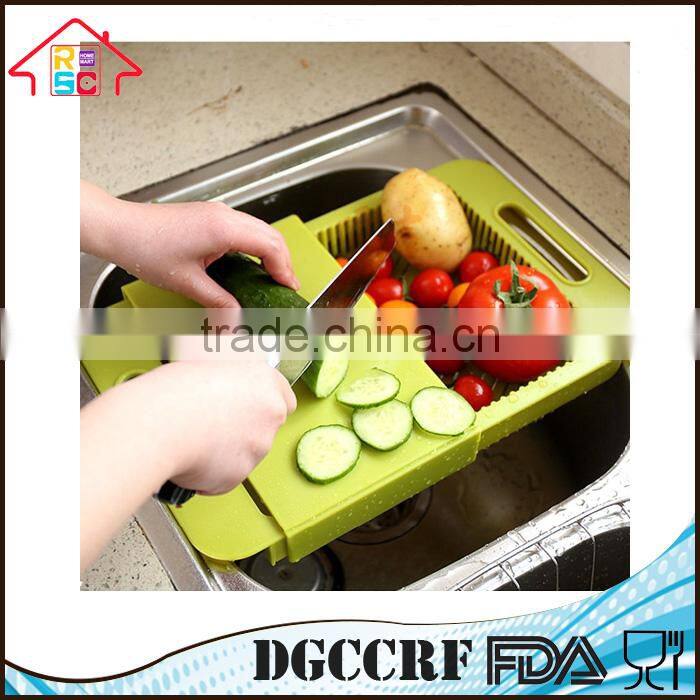 NBRSC Multi-Function Over The Sink Cutting Board Strainer Plastic Kitchen Tool