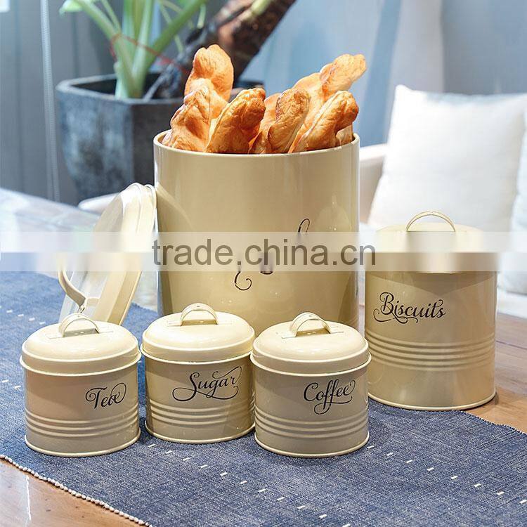 Food Grade Kitchen Square Metal Storage Canisters Set Bread Box Coffee Tea Biscuit Sugar Tin Jar