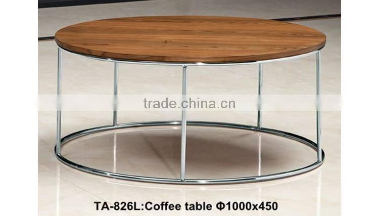 Modern Round Wood Top Metal Finished Living Room Accent Coffee Table TA-826L