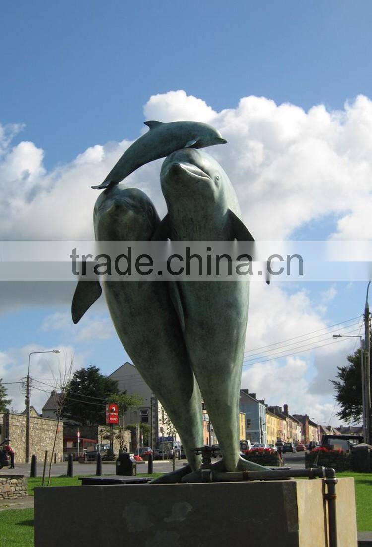 outdoor garden decoration metal bronze dolphin fountain sculpture