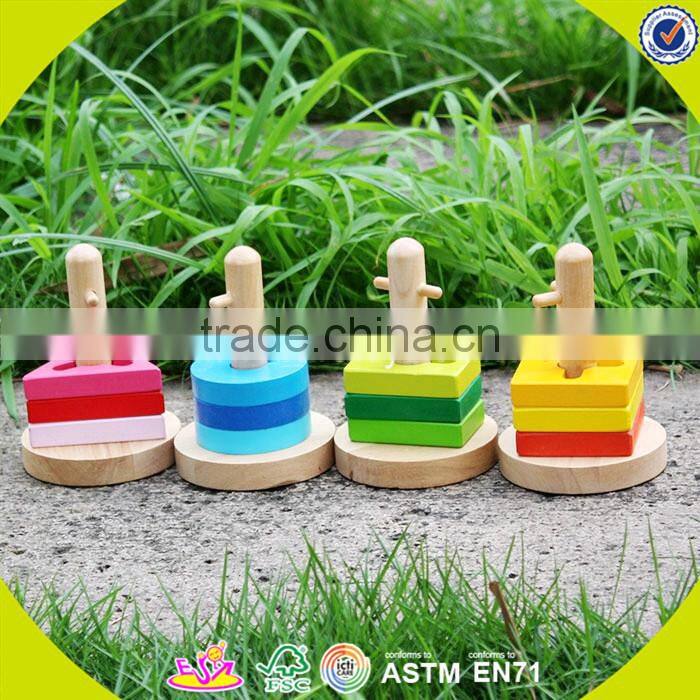 Wholesale wonderful baby wooden stacking blocks game toy colorful hottest stacking blocks game W13E003