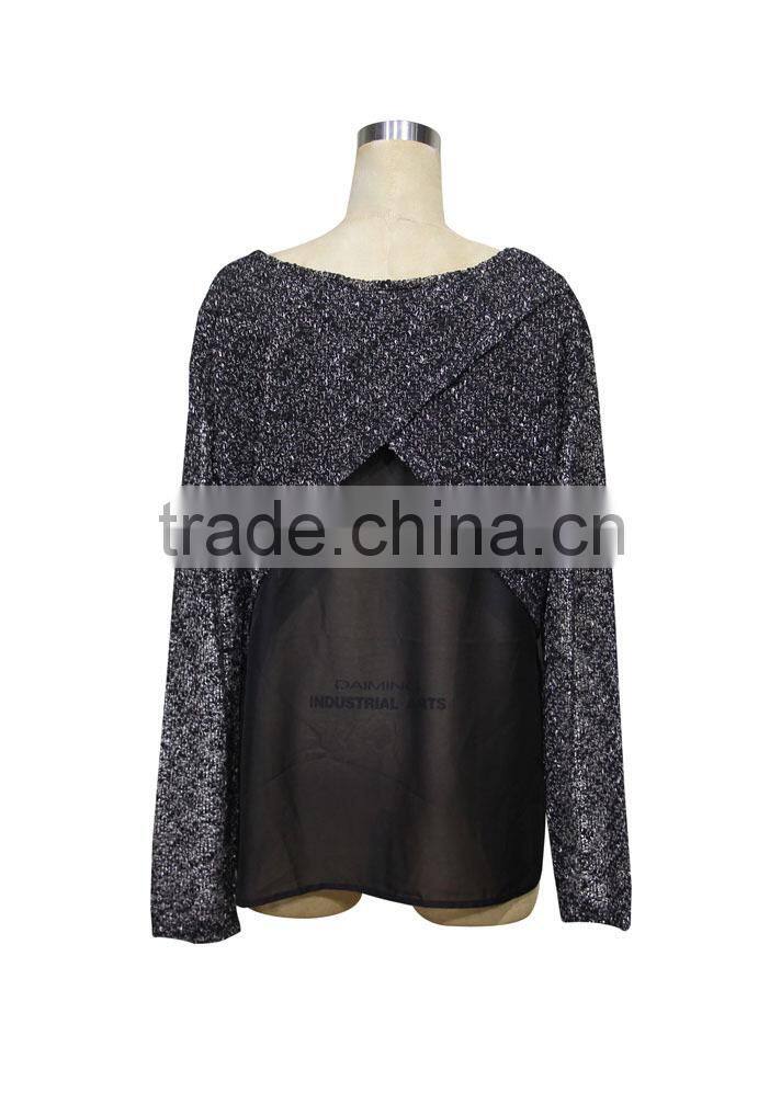 Back design long sleeves chiffon block beautiful blouse