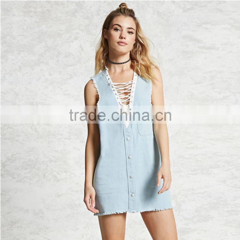 Slim fit sleeveless denim woman casual dress