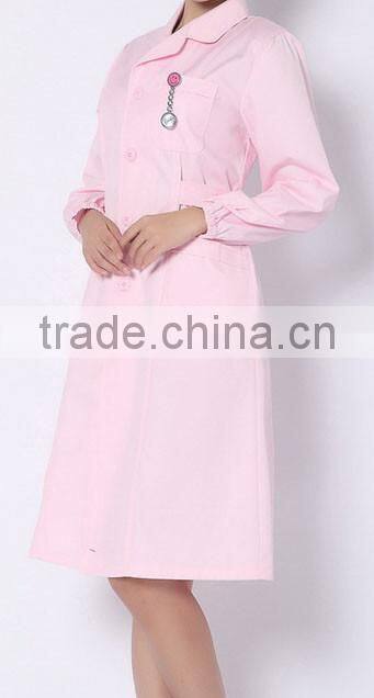 cutomized pink 100%cotton nurse uniform long sleeve overcoat