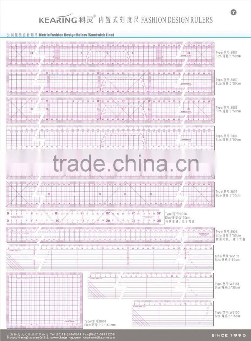 Kearing Sandwich line printing 1.2mm thick plastic clothes sewing quiting ruler #B-50