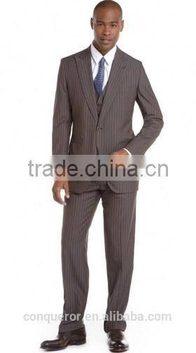Brown And Blue Pinstriped Wool Three Piece Suit (SHT1108)