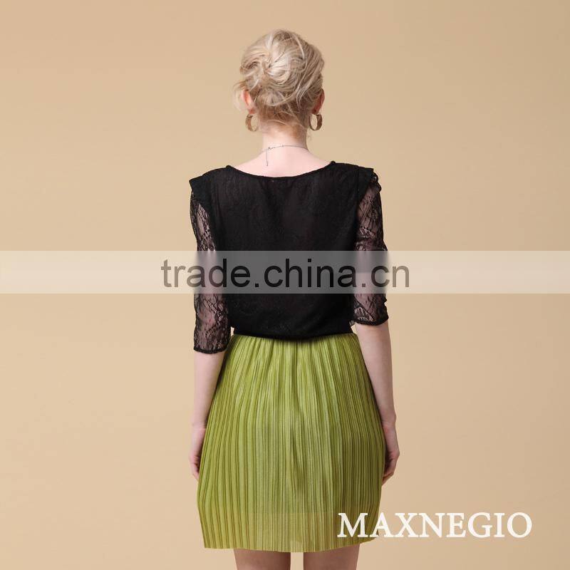 Hot selling chiffon fabric black T-shirt fashion lace blouse on sale