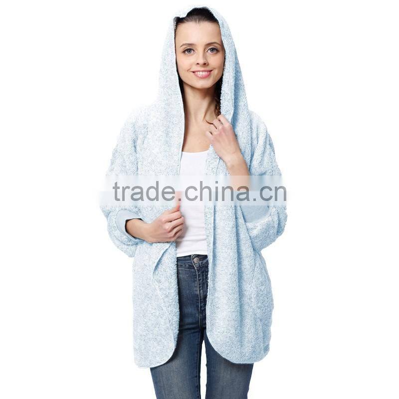 2016 Spring Fashion Oversized Fleece Cardigan Women Two-Tone Open Front Shrug Cardigan polar jacket With Hood And Pocket