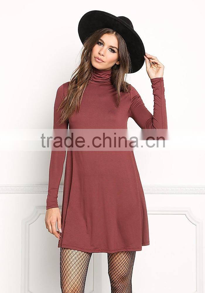 MGOO Custom Made Bulk Price Knit Turtleneck Shift Dress Plain Fashion Lycra Dress Rayon Spandex 220g Vestidos