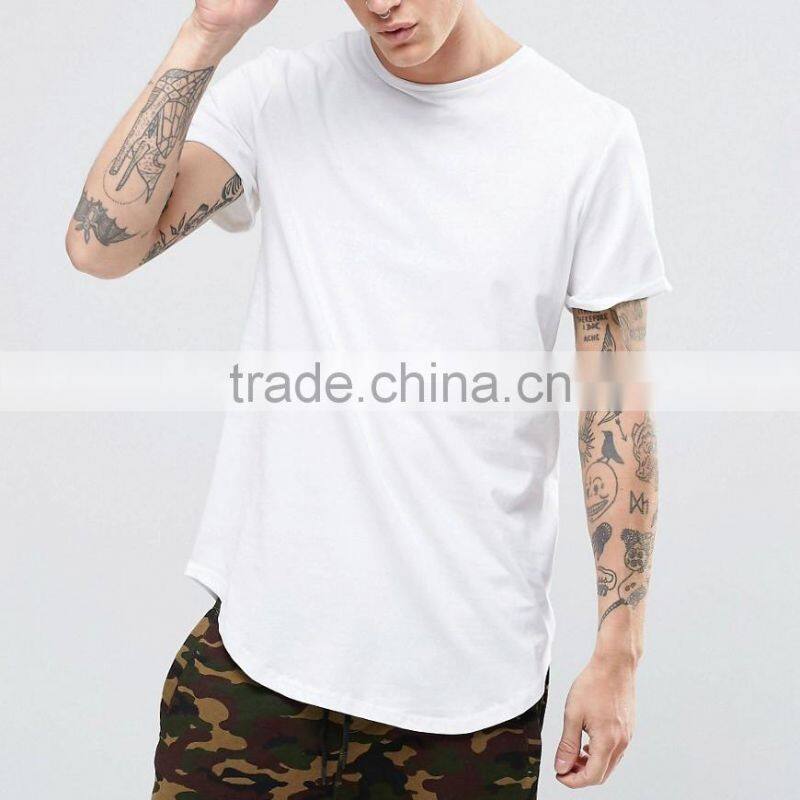 Wholesale China Mens 100% cotton Custom Longline Elongated Curved Hem New Cut t shirts with back long zipper