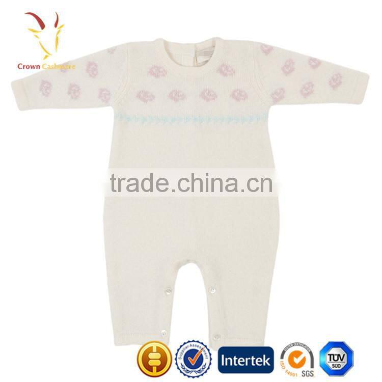 Baby Romper Set with Intarsia Flowers Matching Baby Knit Beanie and Intarsia Knit Blanket