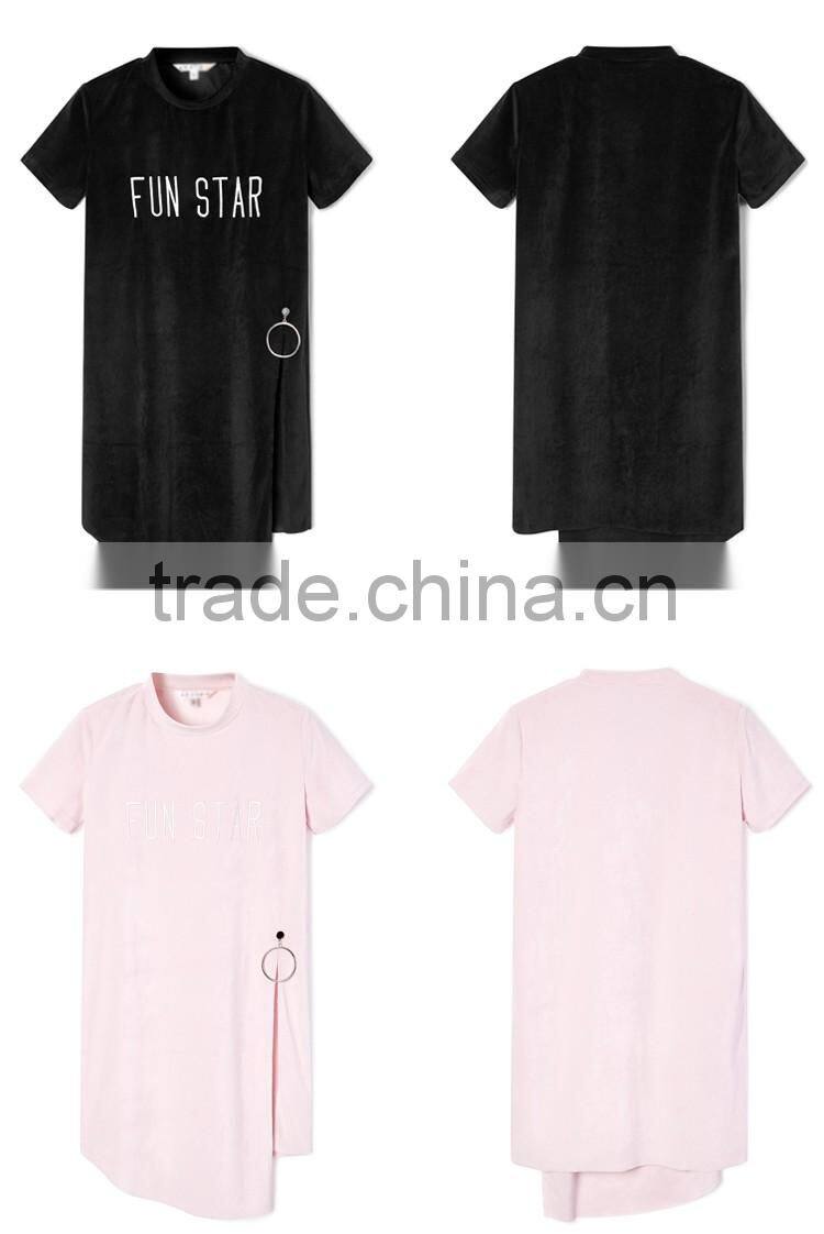 Longline Cutting Tshirts Plain Thin Embroidery Logo Women T Shirt