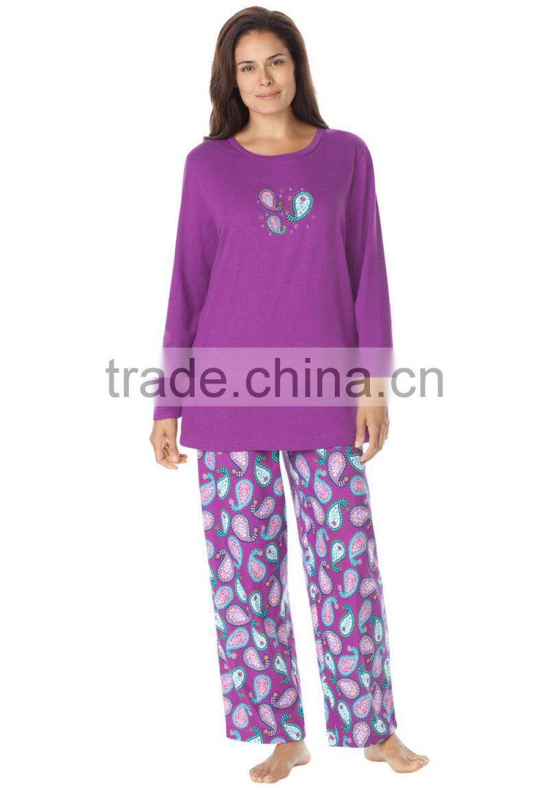 winter print knit adult 100% cotton pajama for ladies