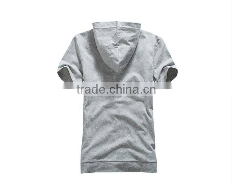 hot sale custom cotton/spandex men's short sleeve black hoodie