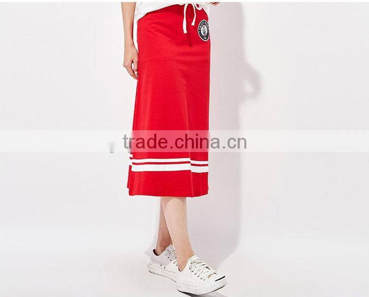 Female money navy blue printed knitted waistband draw string dress