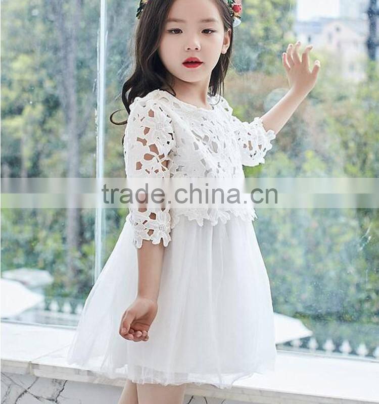 White Baby Girls Lace normal dress medium sleeve tulle dress children