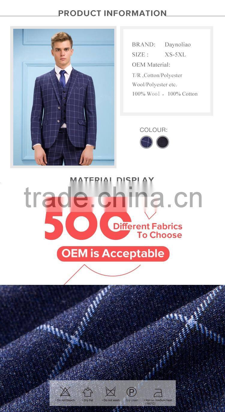 Daynoliao latest design 3 pieces business suits wholesale navy check Slim men suits for wedding