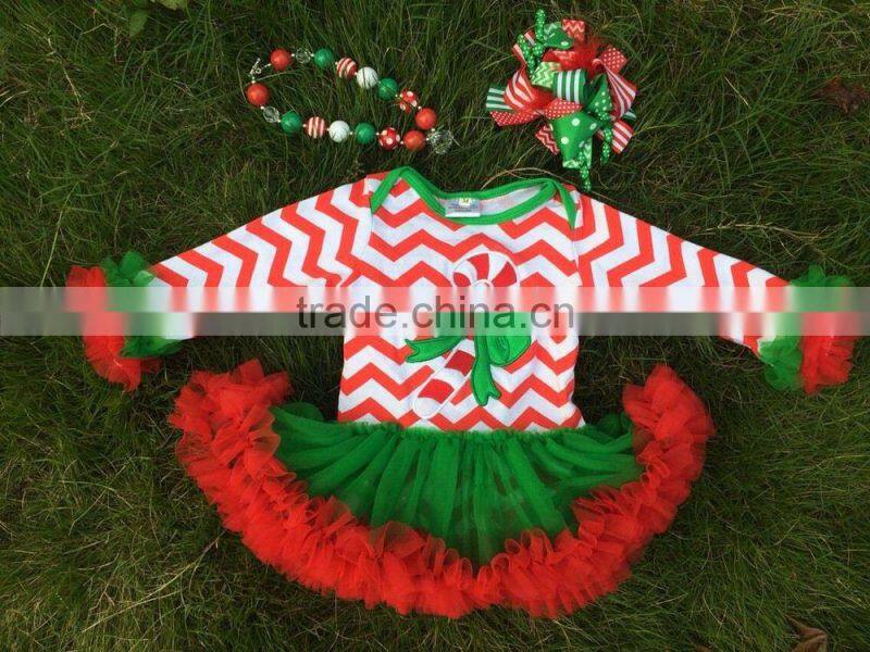 2014 baby Christmas tree rompers with tutu dress long sleeve chistmas romper with chunky necklace set