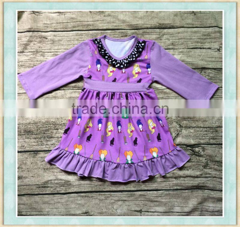 Casual dress 2016 summer long sleeve one-piece purple little girls print long frog dress spanish baby clothes