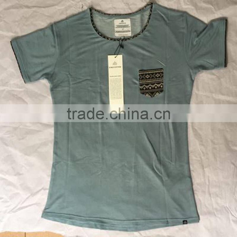 New Blue Men's Chest Patterned Pokcet Double Hem T-Shirts