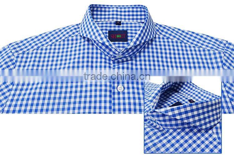 semi cut-away collar men check shirts