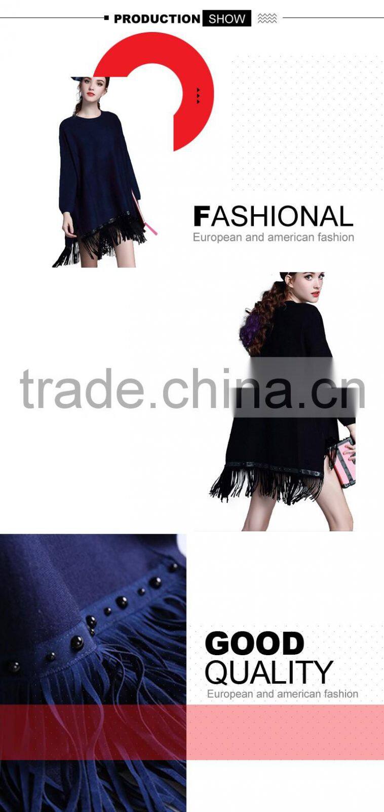 hot selling beautiful loose tassels lady fashion dress for sale