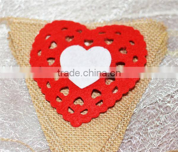 Burlap Banner Hessian Bunting Valentines Decorations Wedding Love Felt Heart Red