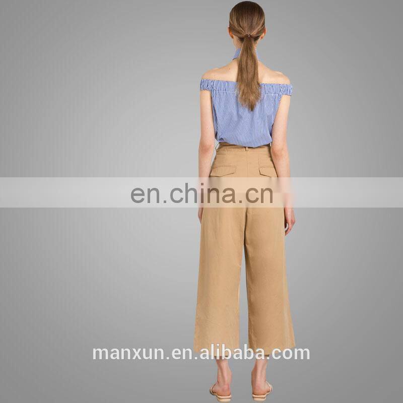 2017 OEM Srevices Girls Simple Clothing Comfort Khaki Pleated Plus Trousers Wholesale