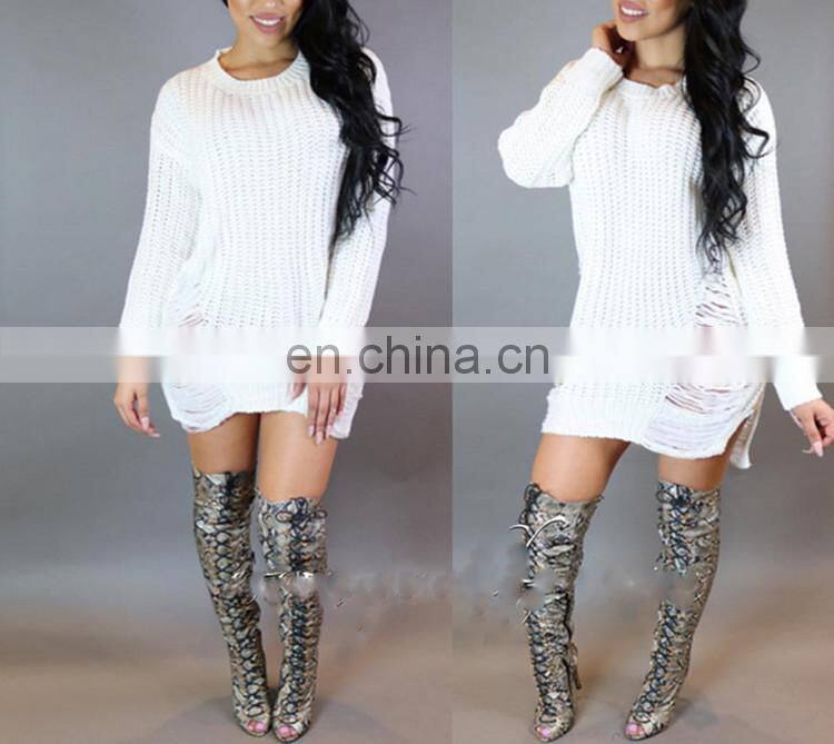 Korea winter long coat wholesale hollow out Knit pullover women sweater KMY1286