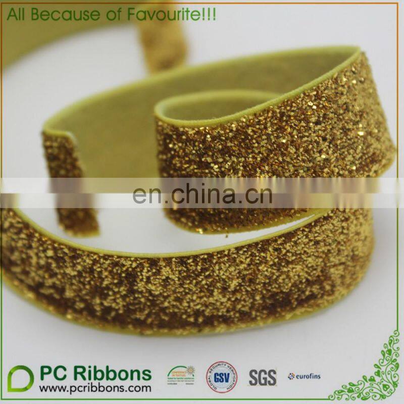 5/8" gold glitter elastic velvet ribbon for gift packing and attractive hair ties