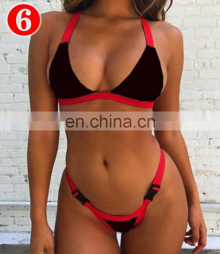 RST new fashion style ribbed high waist bikini custom logo bikinis 2020 women swimwear beachwear buckle swimwear