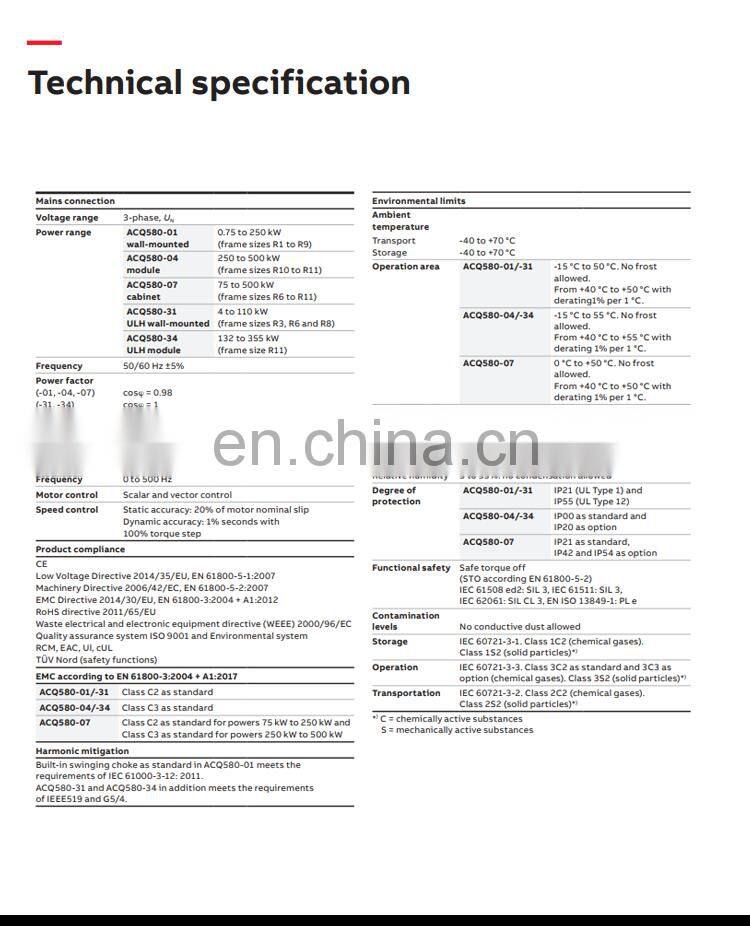 5.5KW ABB DRIVES FOR WATER ACQ580-31-12A7-4 drives