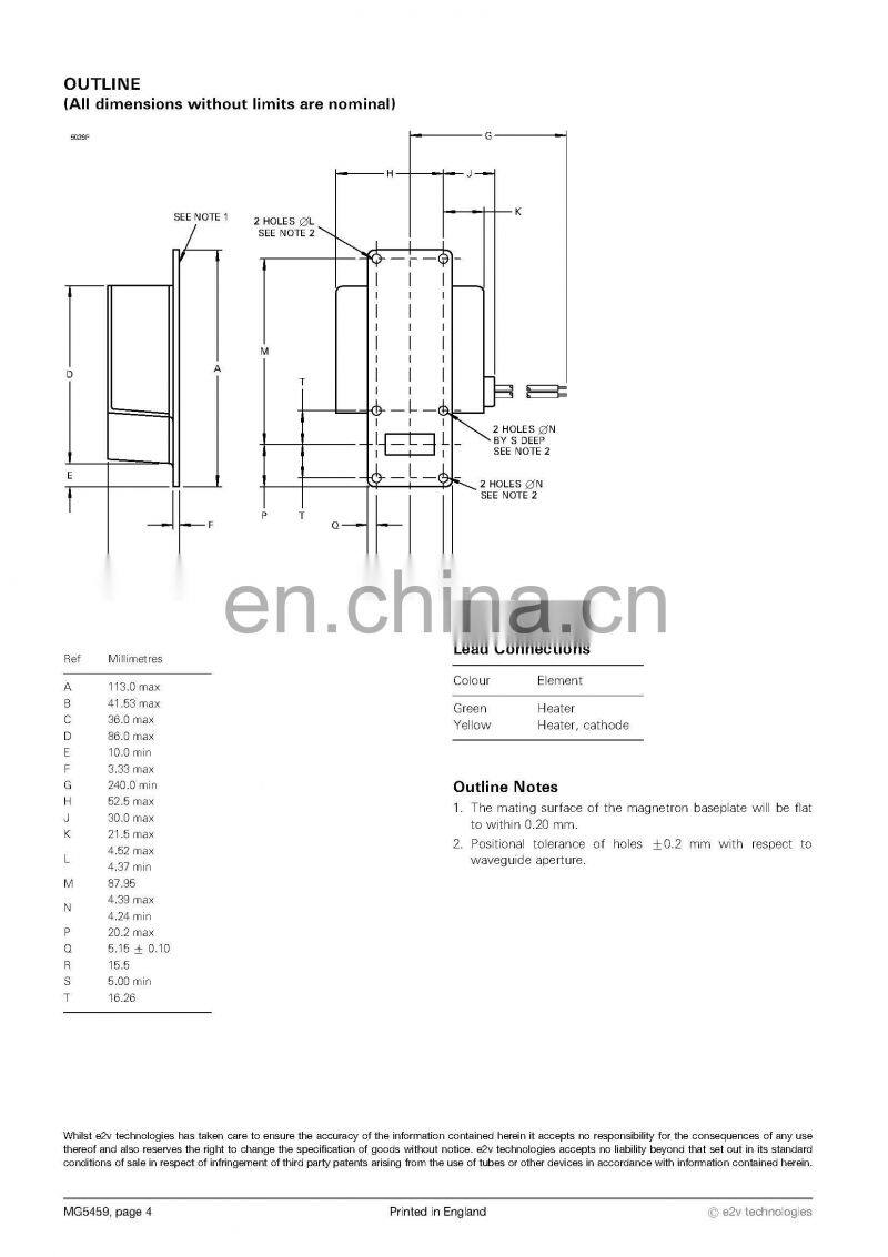 Marine electronics maritime navigation communication Furuno marine radar spare parts UK MG5459 E2V 25KW 9GHz X band magnetron
