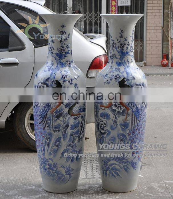 H1.2 m Jingdezhen Hand Painted Carved Peacock Porcelain Vase