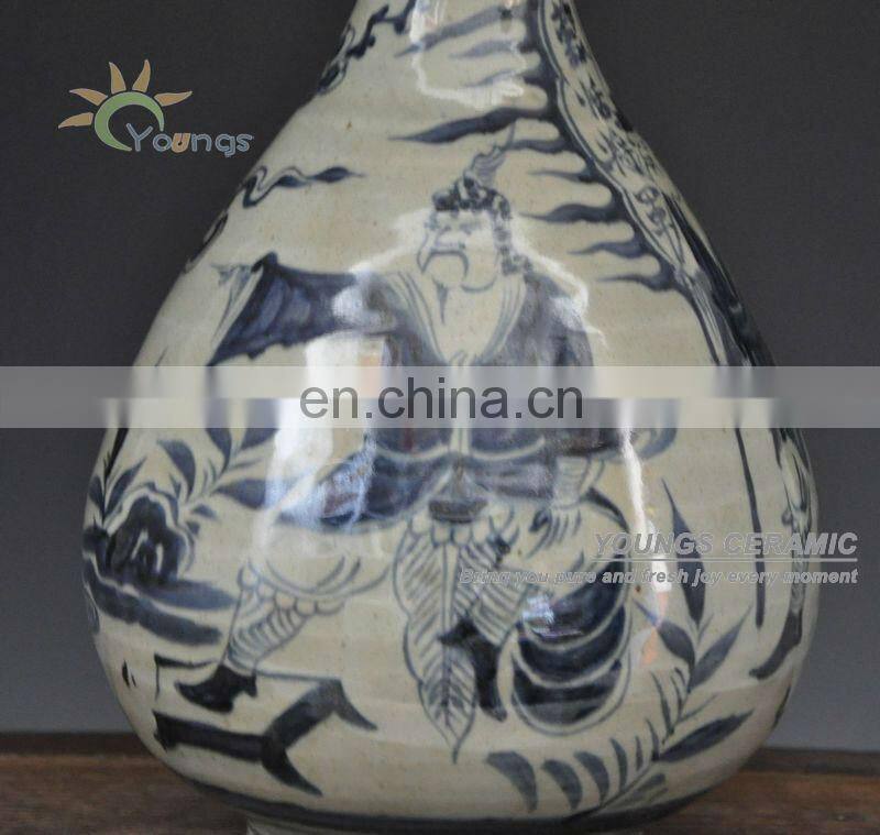 Antique Ming Reproduction Chinese Blue and White Porcelain Figure Vases