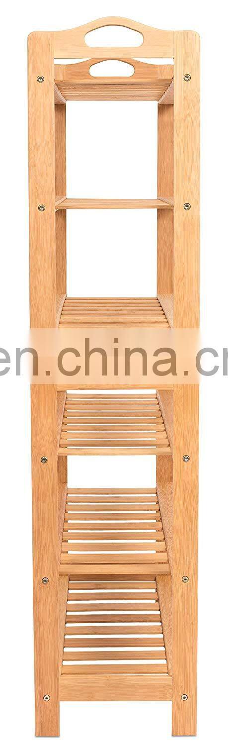 HOME Free Standing Bamboo Shoe Rack with Handles | 6 Tier | Wood | Closets and Entryway | Organizer | Fits 18 Pairs