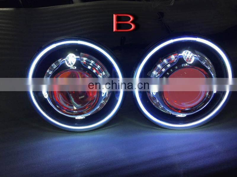 blue white red 3 specifications 7 inches HID Starry Headlight with Devil Demon eye and led Angel halo for JEEP JK for wrangle
