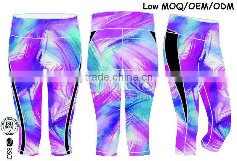 Cheap girl print stretch 3/4 leggings tight pants sexy breathable