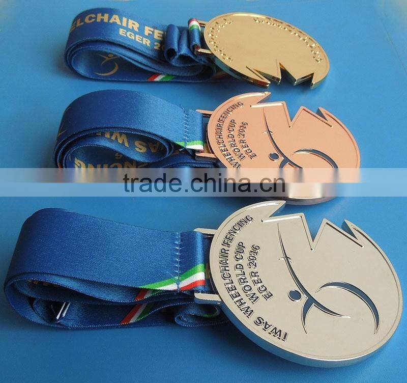 personalize gold silver bronze sport medal with blue lanyard, souvenir gifts alloy medals