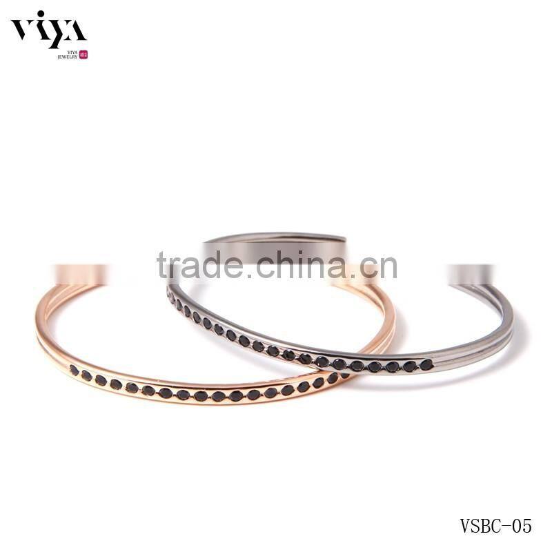 925 STERLING SILVER JEWELRY MINI RIVIERE SILVER BLACK DIAMOND EASY WEAR BANGLE