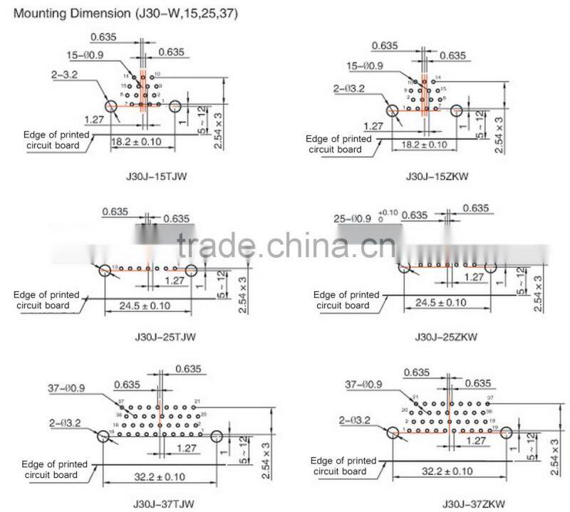 J30J series 51 pins rectangular connectors