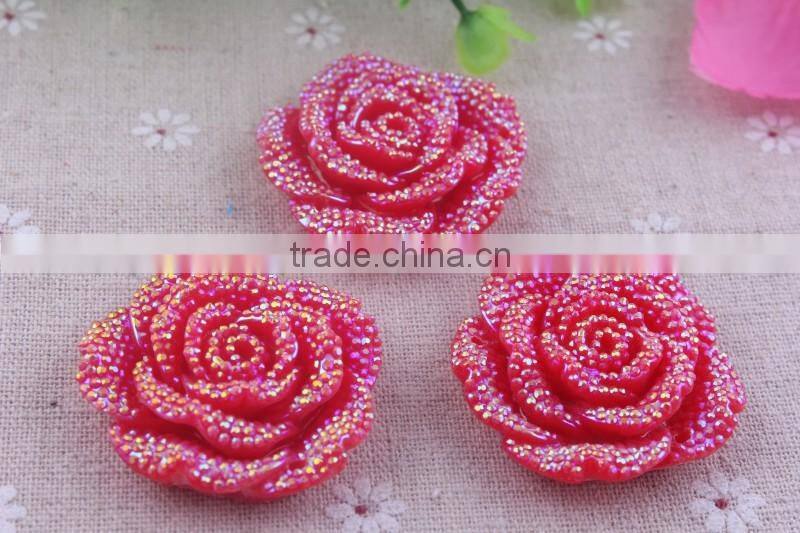 Mixed color Cheapest shiny popular rhinestone resin flower beads!resin large plastic flower beads with hole in bulk!