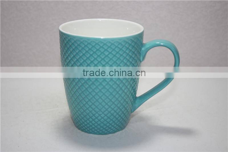 12 OZ embossed and color glazed porcelain hot pink coffee mug